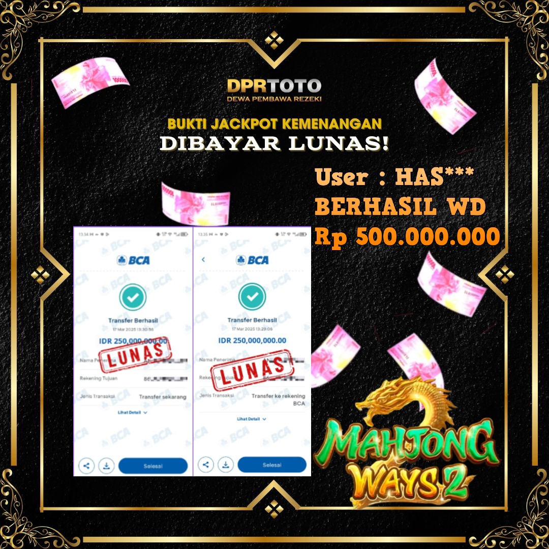 KEMENANGAN SUPER WIN MAHJONG 2 WD 500.000.000 - LUNAS